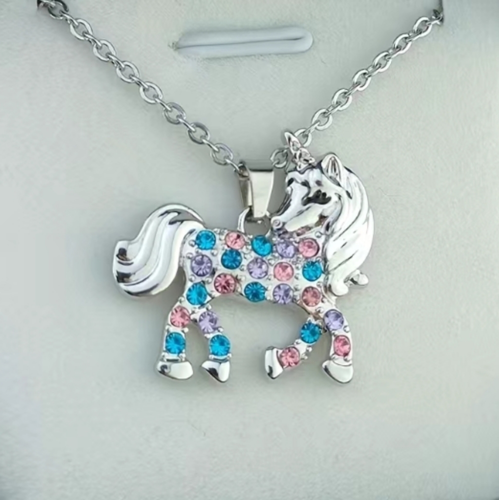 Rhinestone Unicorn Pendant Necklace